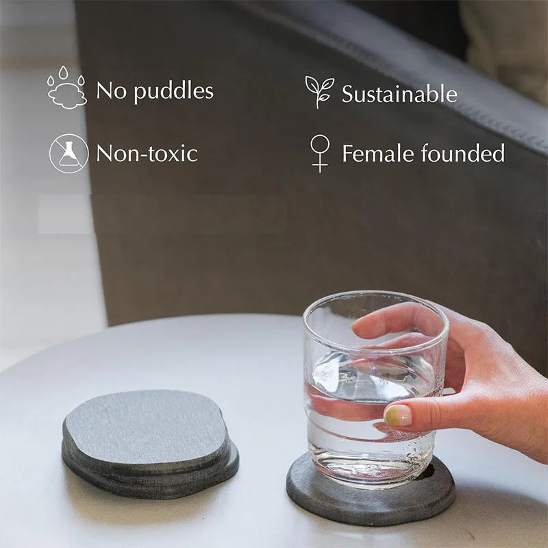 Instant Dry Stone Absorbent Diatomite Coaster Set of 6 for Drinks Wine Coffee, Diatomaceous Earth Coasters for Coffee Table