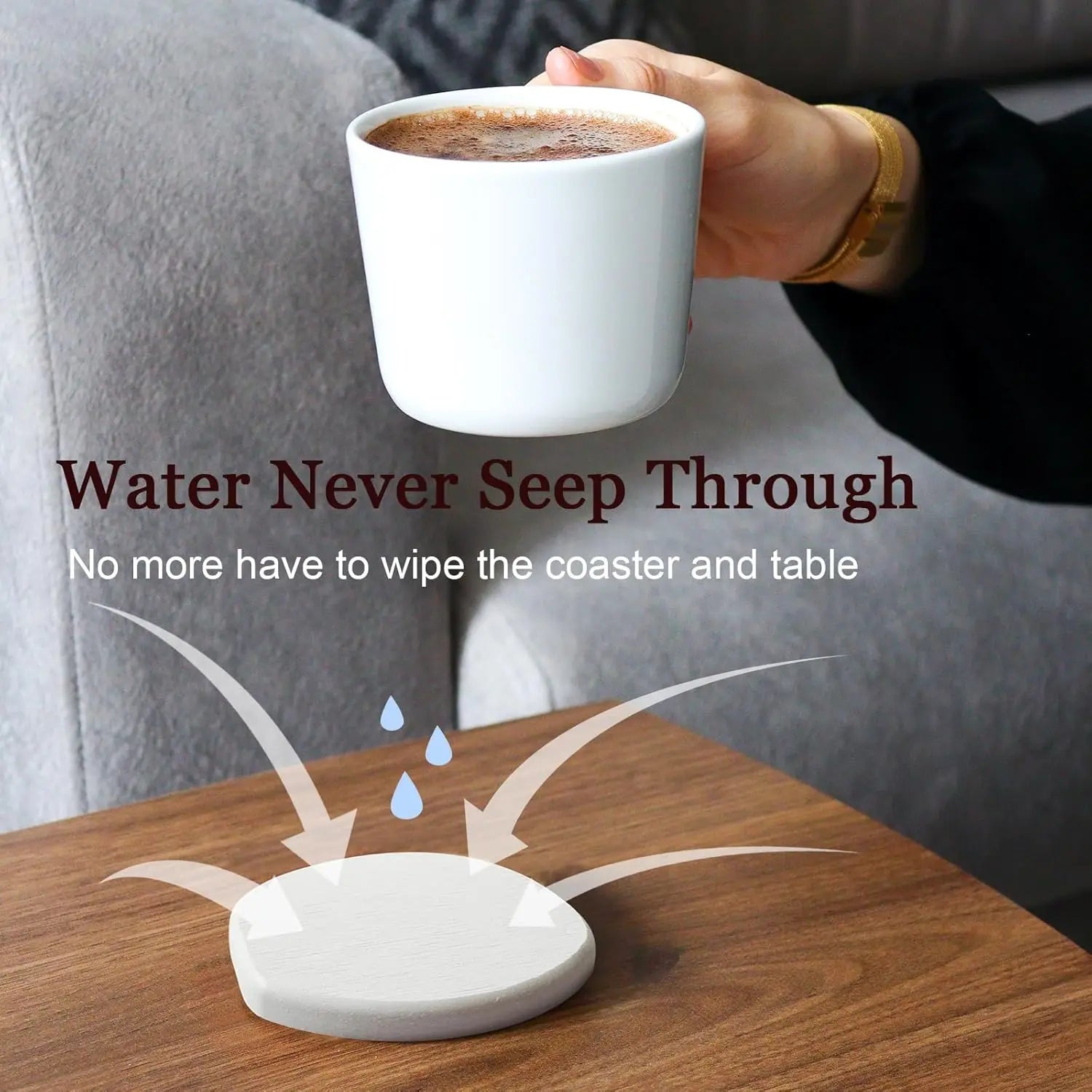 Instant Dry Stone Absorbent Diatomite Coaster Set of 6 for Drinks Wine Coffee, Diatomaceous Earth Coasters for Coffee Table